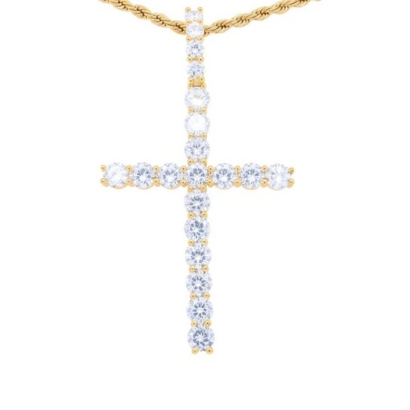 Men's Diamond Cross Pendant with A Rope Chain